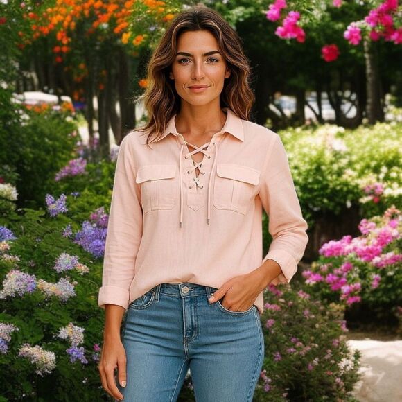 Club Monaco Elizabina Top S Pink Gauzy Old Money Popover Sheer Cotton Relaxed - Picture 1 of 16